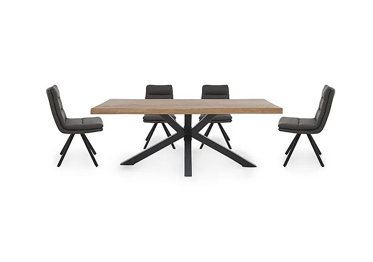 Njord 160cm Compact Raw Edge Dining Table with Metal Star Base and 4 Anthracite Fabric Swivel Chairs - Old Bassano