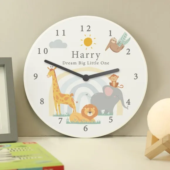 Personalised Safari Animals Wooden Nursery Clock 3