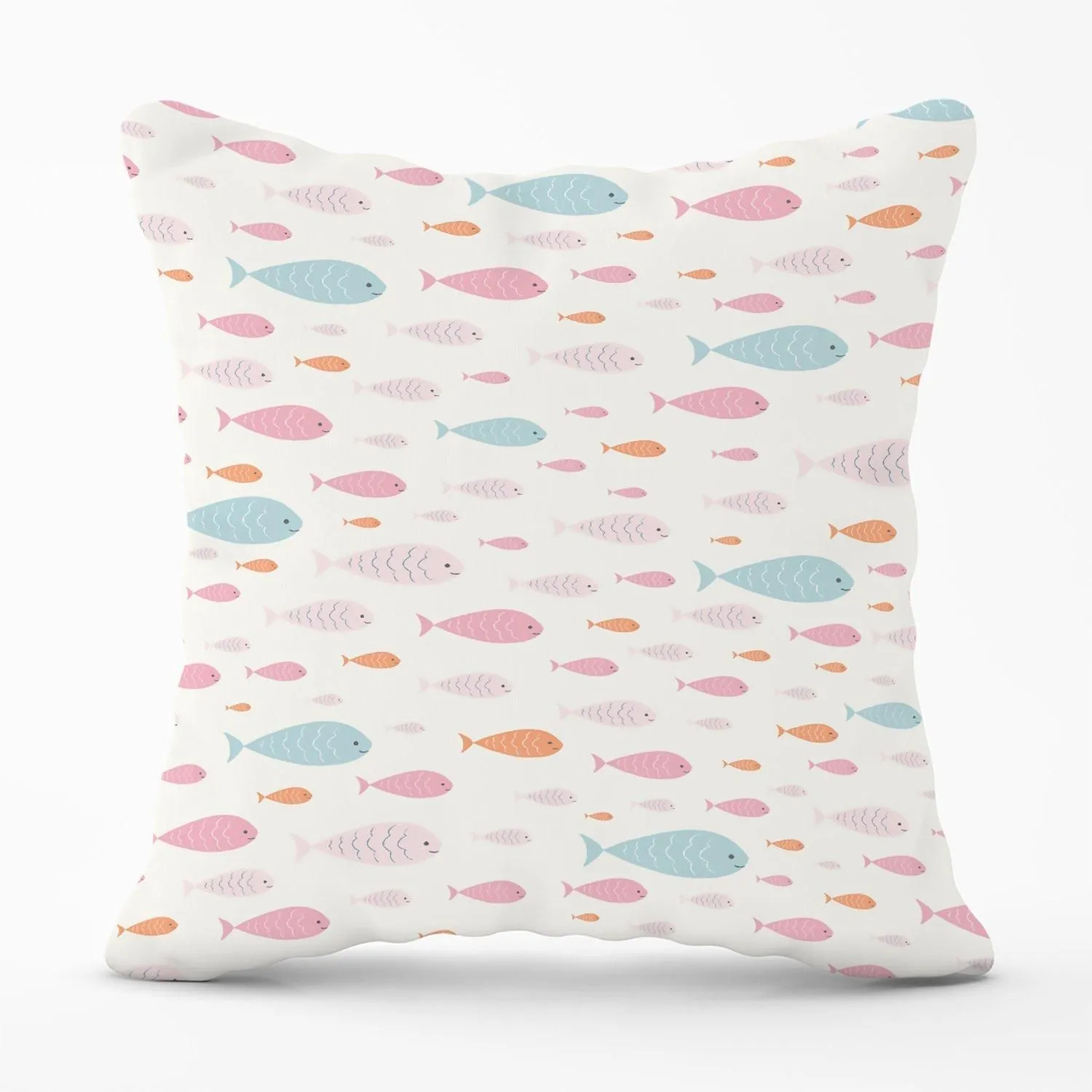 Warren Reed - Designer Hand Drawn Swimming Fish Outdoor Cushion in Pink