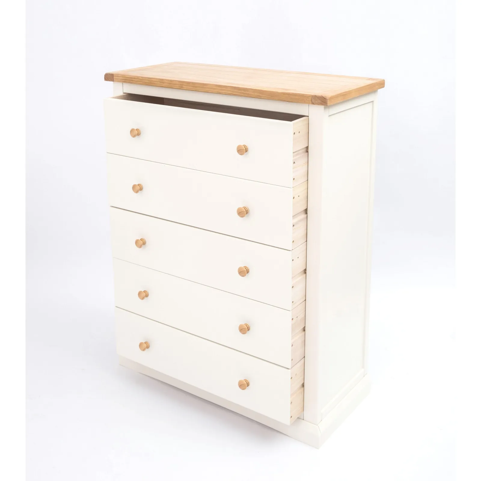 Cabinet Bits Castelli 5 Drawer Chest of Drawers Wood Knob in Off-White 4