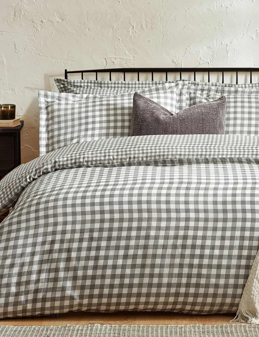YARD Washed Cotton Barton Gingham Bedding Set Grey Mix