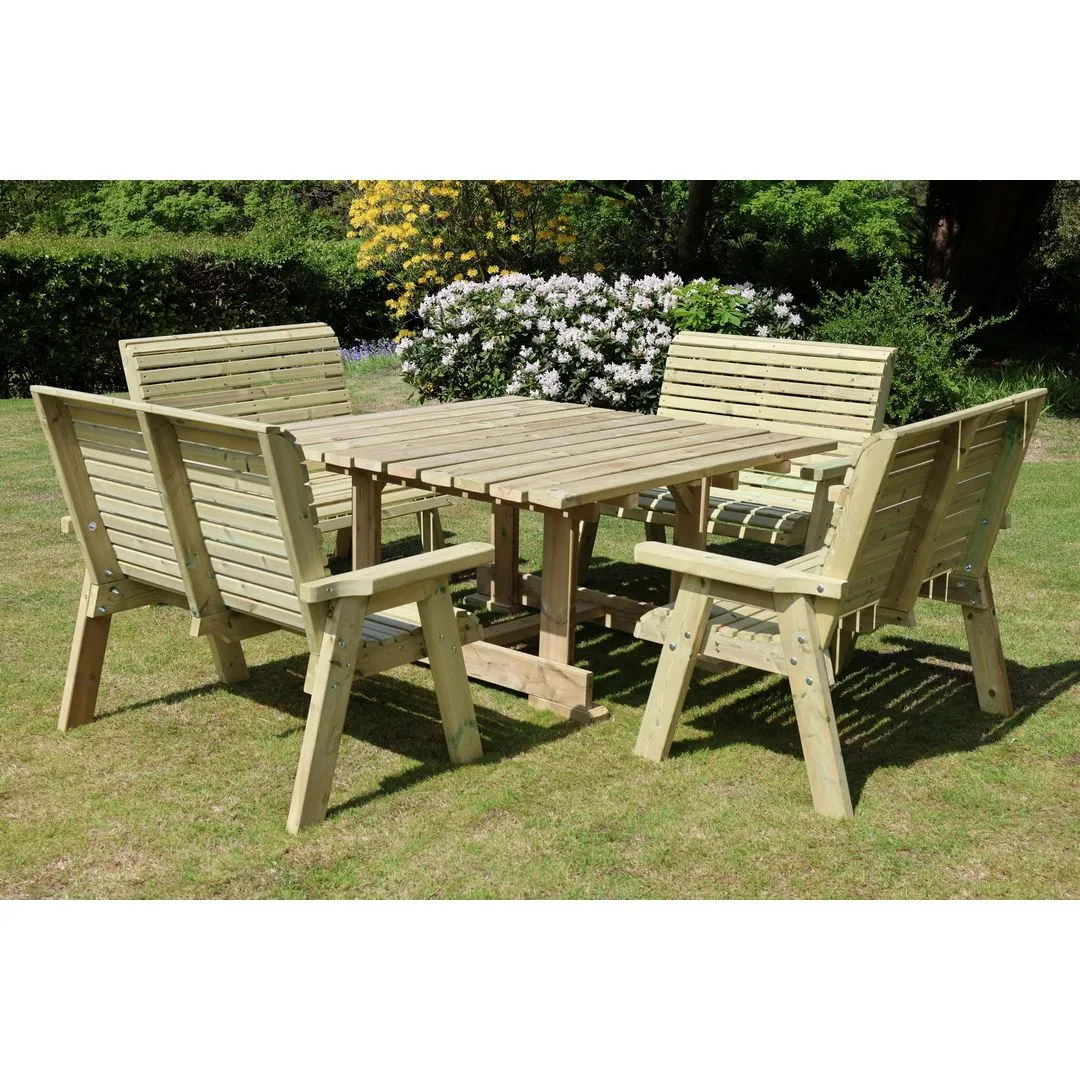 Churnet Valley Garden Furniture Ltd Ergo 8 Seater Square Table & 4 Benches - Minimal Assembly Required in Brown