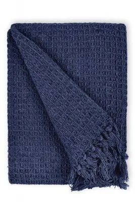 New Edge Blinds NewEdgeBlinds Waffle Collection Recycled Cotton Throw in Navy (90" x 100"), Blue