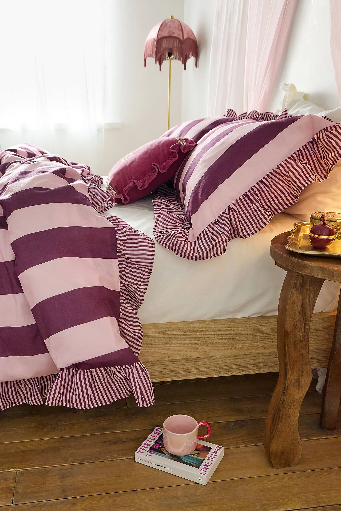 Stripe Ruffle Duvet Set - Berry 2