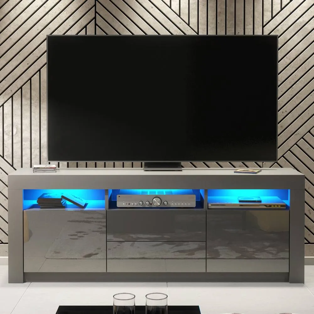 Creative Furniture Shine TV Unit 160cm - Dark Grey with Gloss Doors & LED Lights