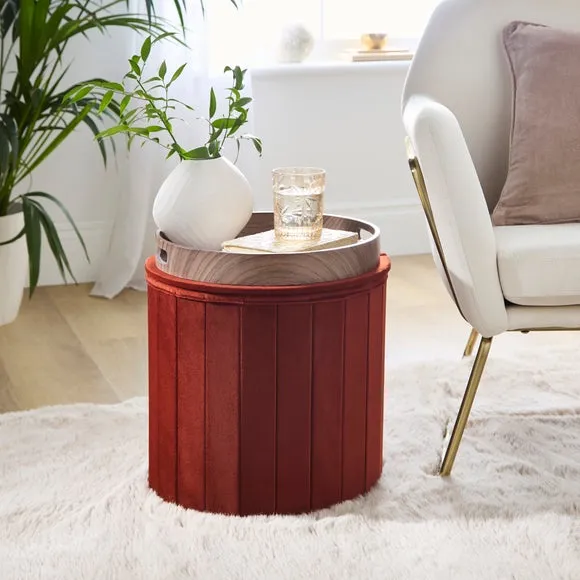 Round Ottoman with Tray, Velvet 2