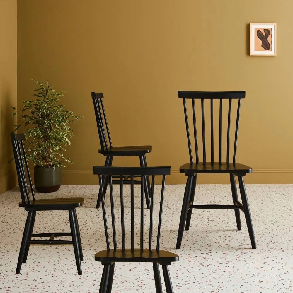 sweeek Set Of 4 Hevea Wooden Chairs in Black 6