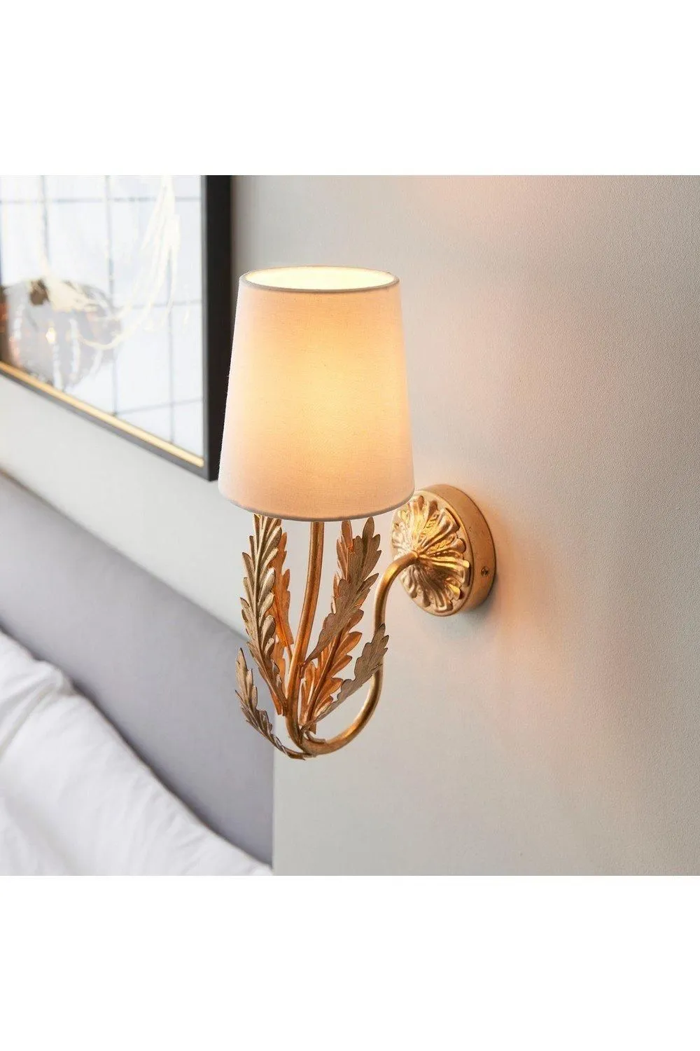Netlighting Delphine Decorative Gold Layered Leaf Wall Lamp with Ivory Fabric Shades 6