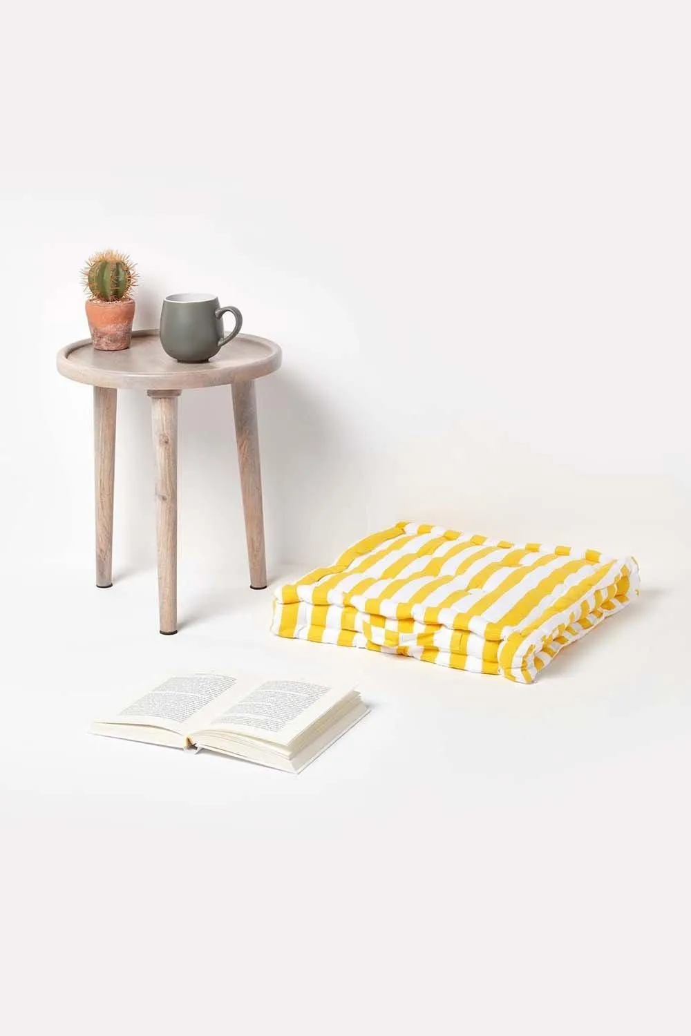 Homescapes Cotton Thick Stripe Floor Cushion in Yellow 2