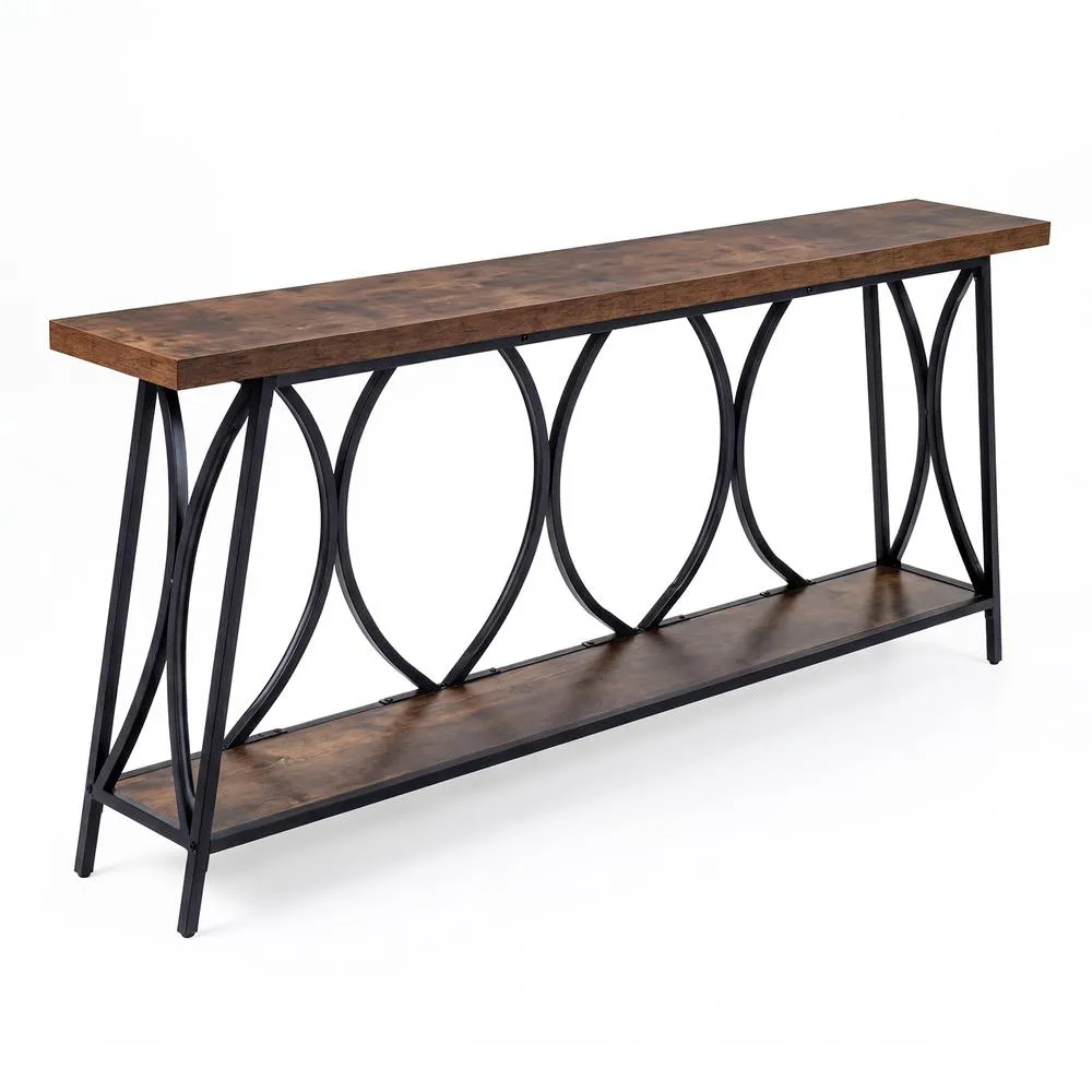 Costway Narrow Sofa Table Behind Couch with Heavy-Duty Metal Frame in Brown
