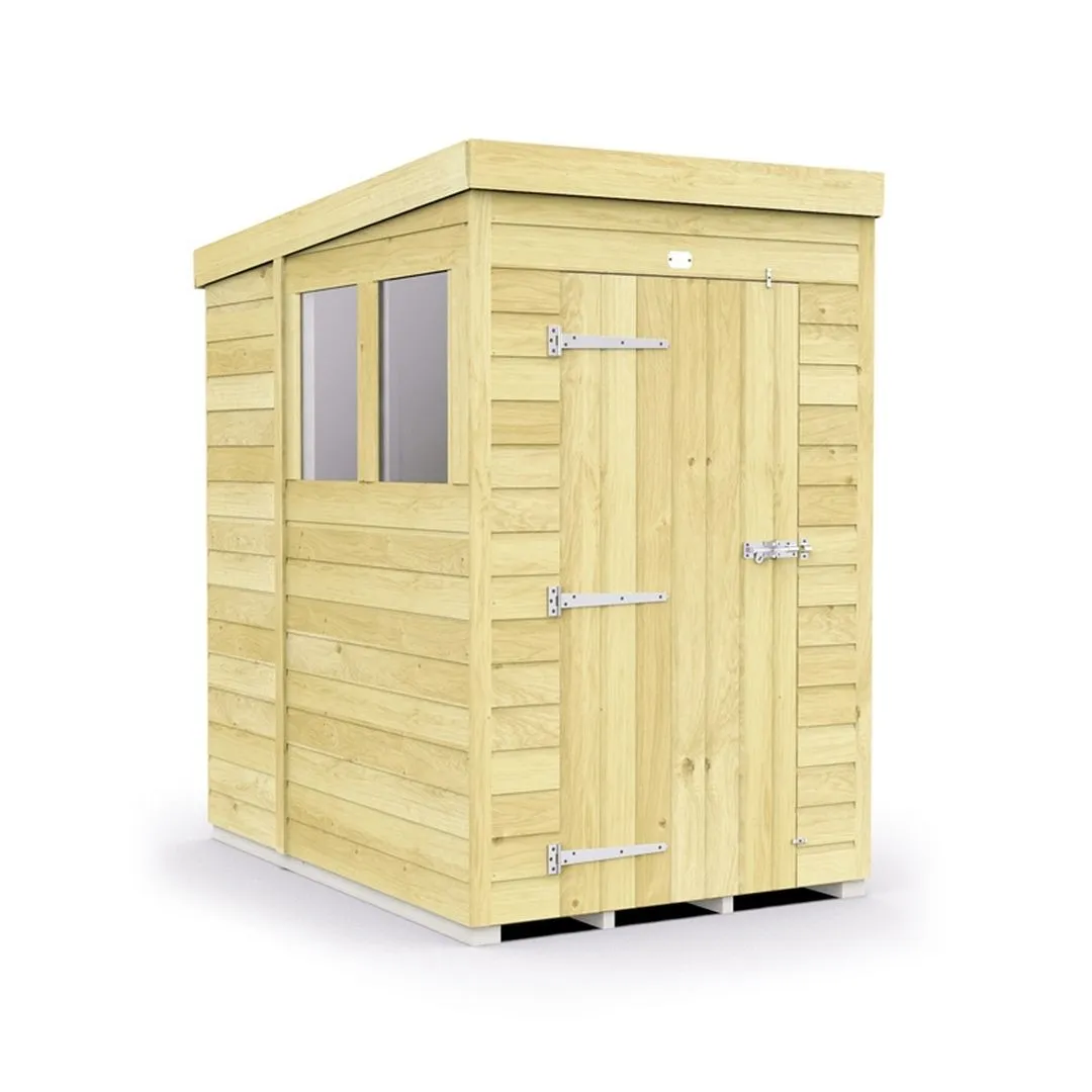 Buttercup Farm 4 x 6 Feet Pent Shed - Single Door W/ Windows - L178 x W127 x H201 cm in Brown