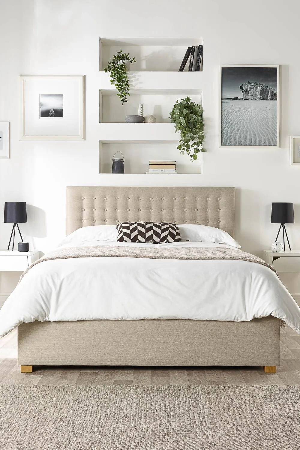 Catherine Lansfield Opulence Ottoman Storage Bed in Saxon Twill Fabric, Custom Made in Natural 1