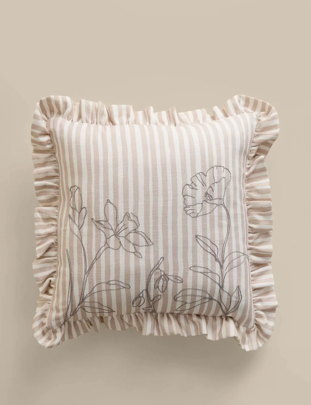 M&S Pure Cotton Floral Embroidered Cushion Natural Mix