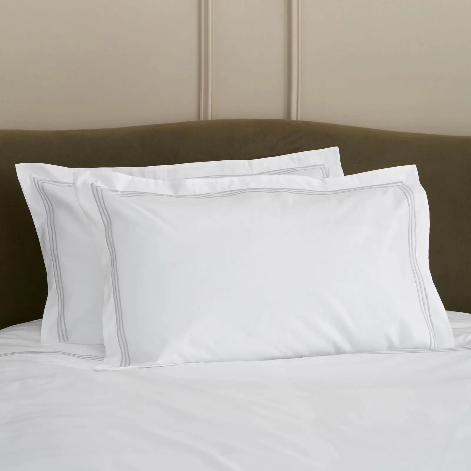 Cotton Collection Sateen Triple Row Cord Pillowcase Pair, Silver