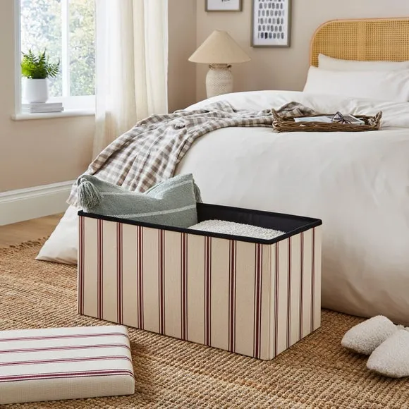 Faux Linen Folkstone Stripe Rectangle Ottoman 2