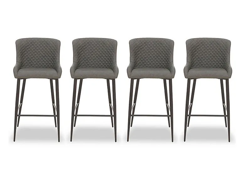 Hanoi Set of 4 Faux Leather Bar Stools - Slate Grey