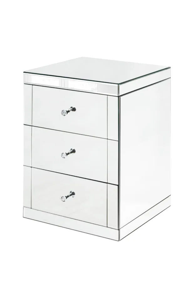 LUCIA Toughened Mirrored Bedside Table with 3 Drawers