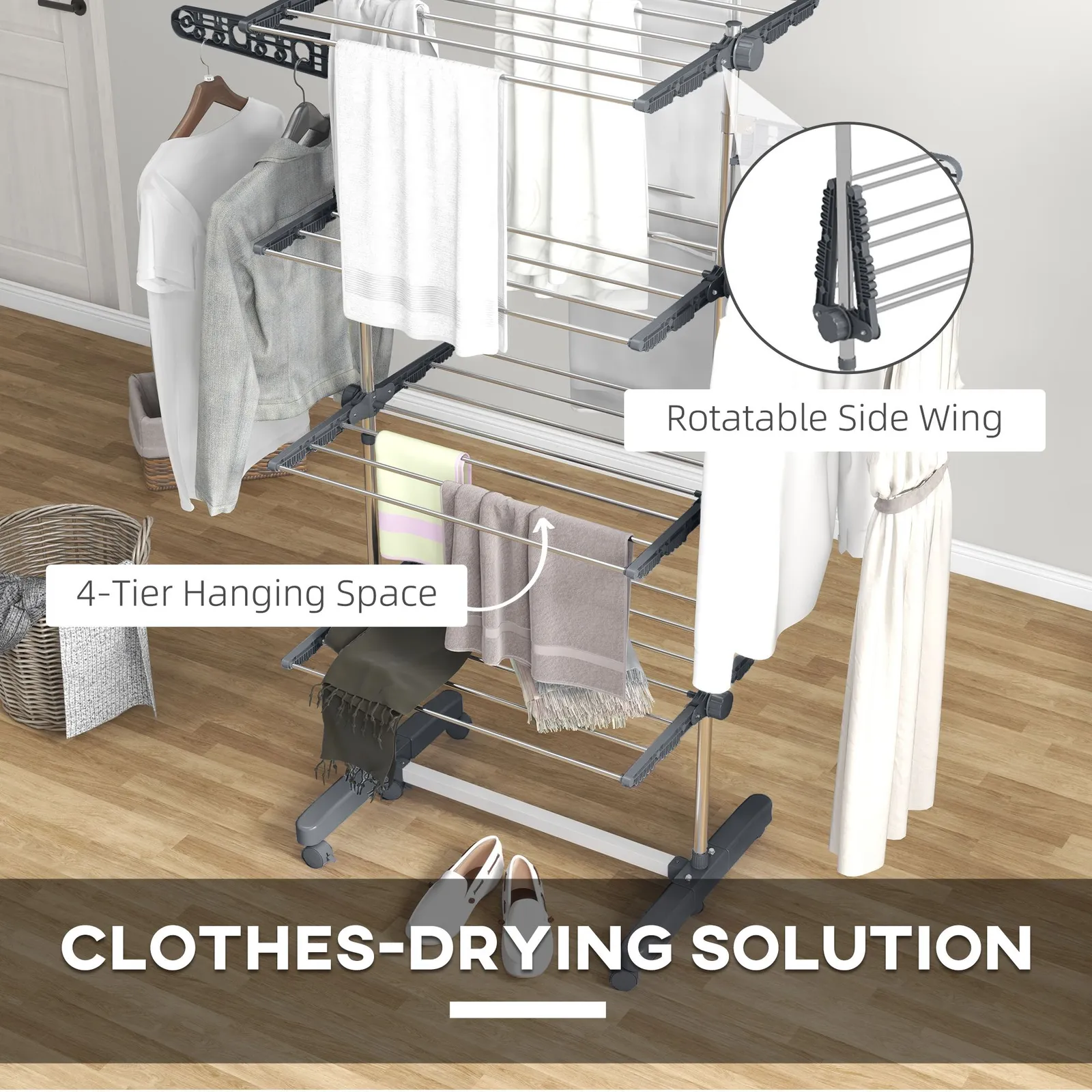 HOMCOM Large Clothes Airer Stainless Steel Clothes Drying Rack in Grey 6