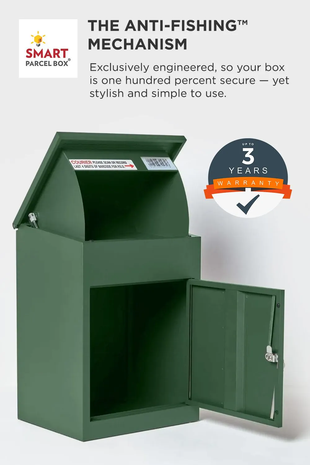 Homescapes Smart Parcel Box® Medium Front Access Secure Delivery Box in Green 3