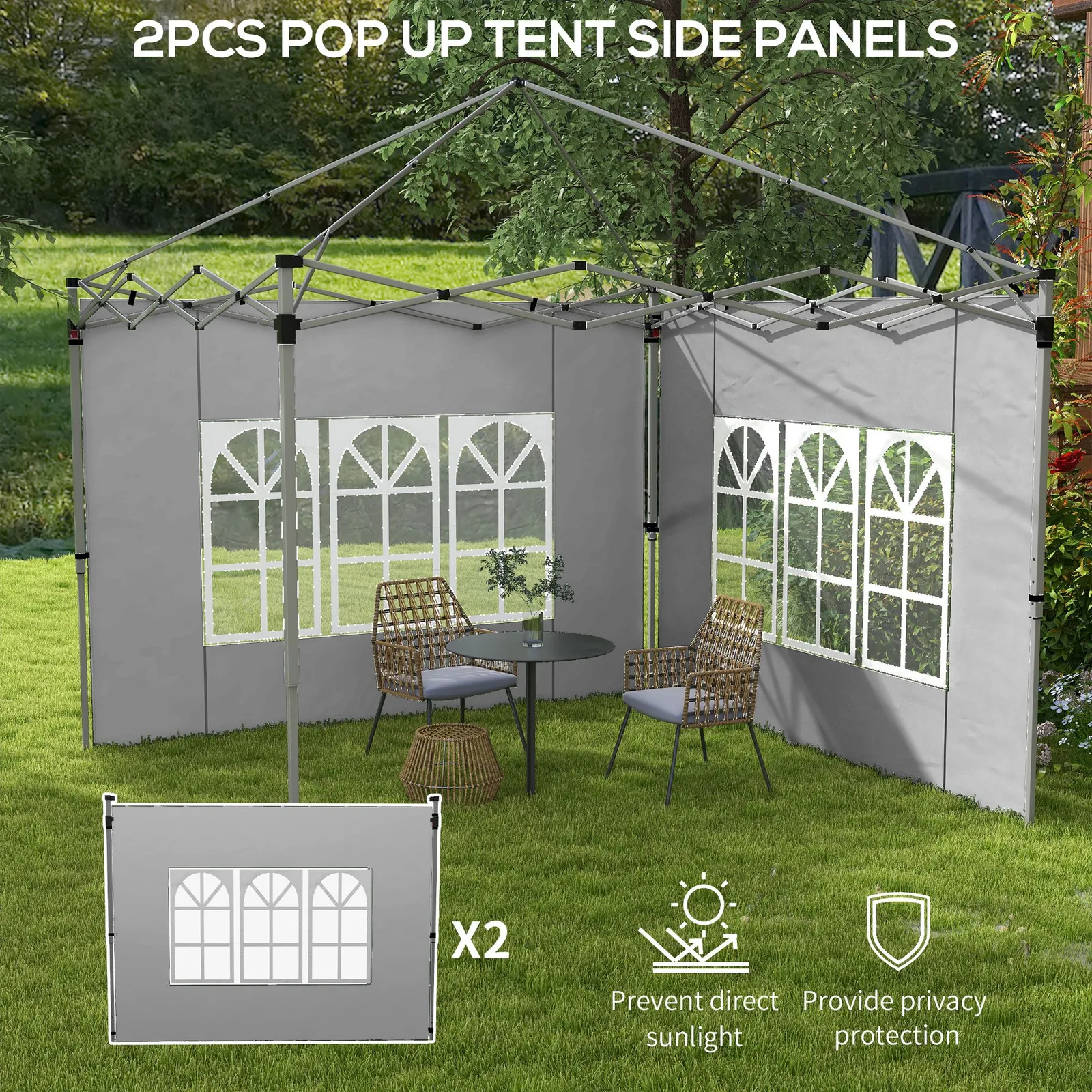 OUTSUNNY Gazebo Side Panels for 3x3(m) or 3x4m Pop Up Gazebo, 2 Pack in Grey 4
