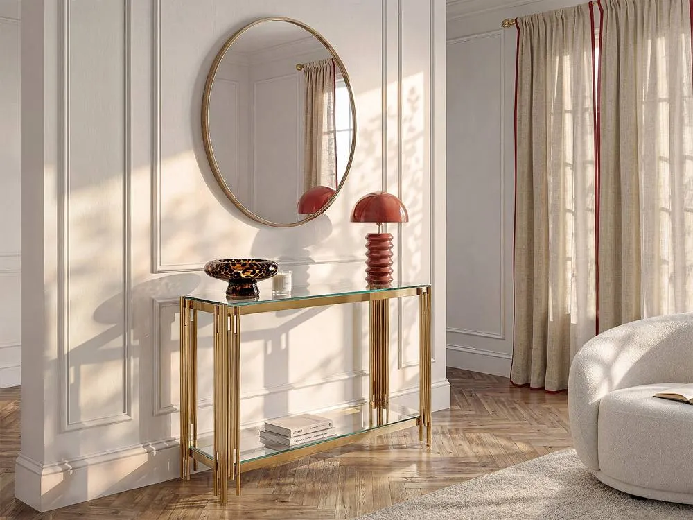 Vente-unique 1 - Shelf Side Table - Tempered Glass & Stainless Steel - Gold 3