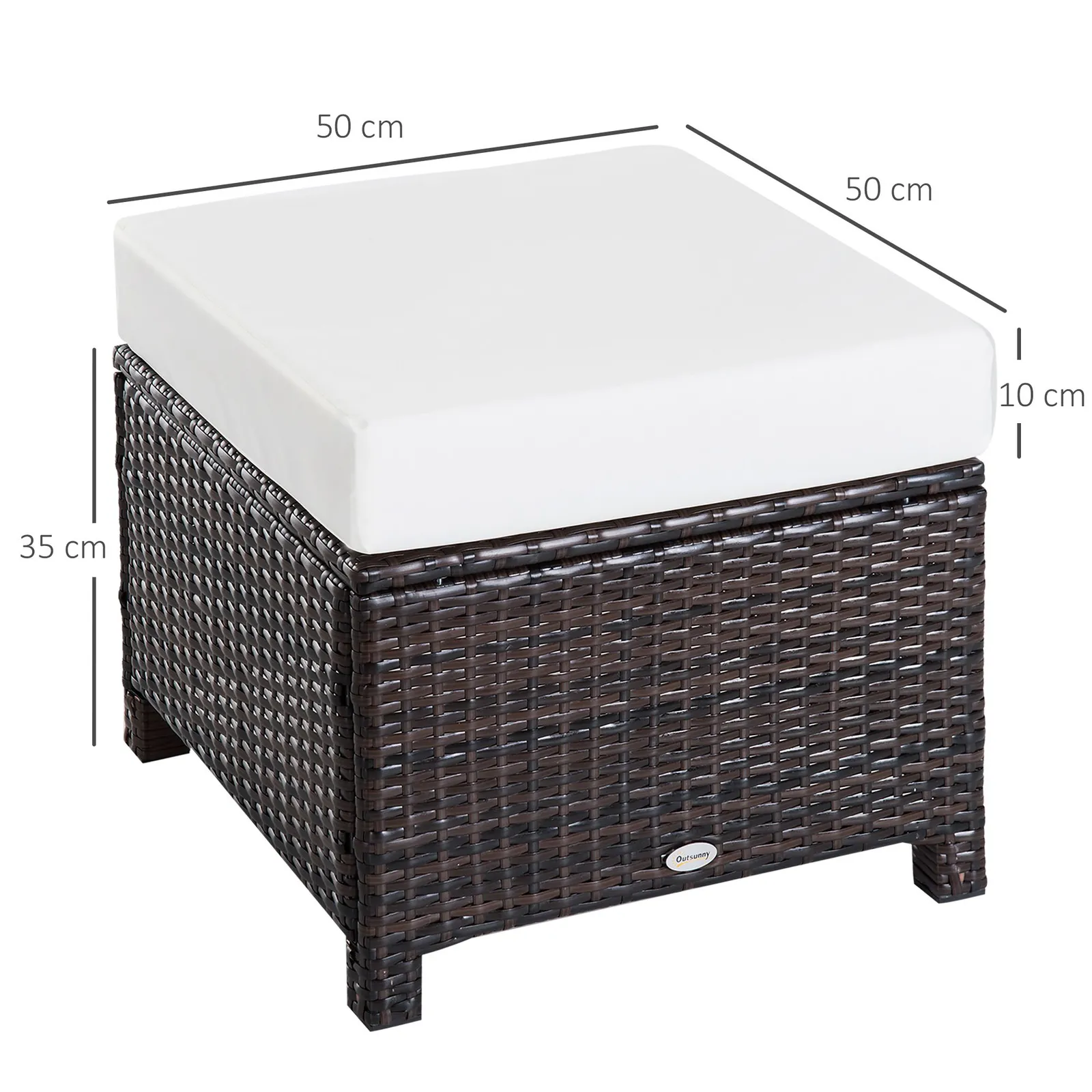 OUTSUNNY Rattan Footstool Wicker Ottoman w/ Padded Seat for Backyard Garden in Brown 3