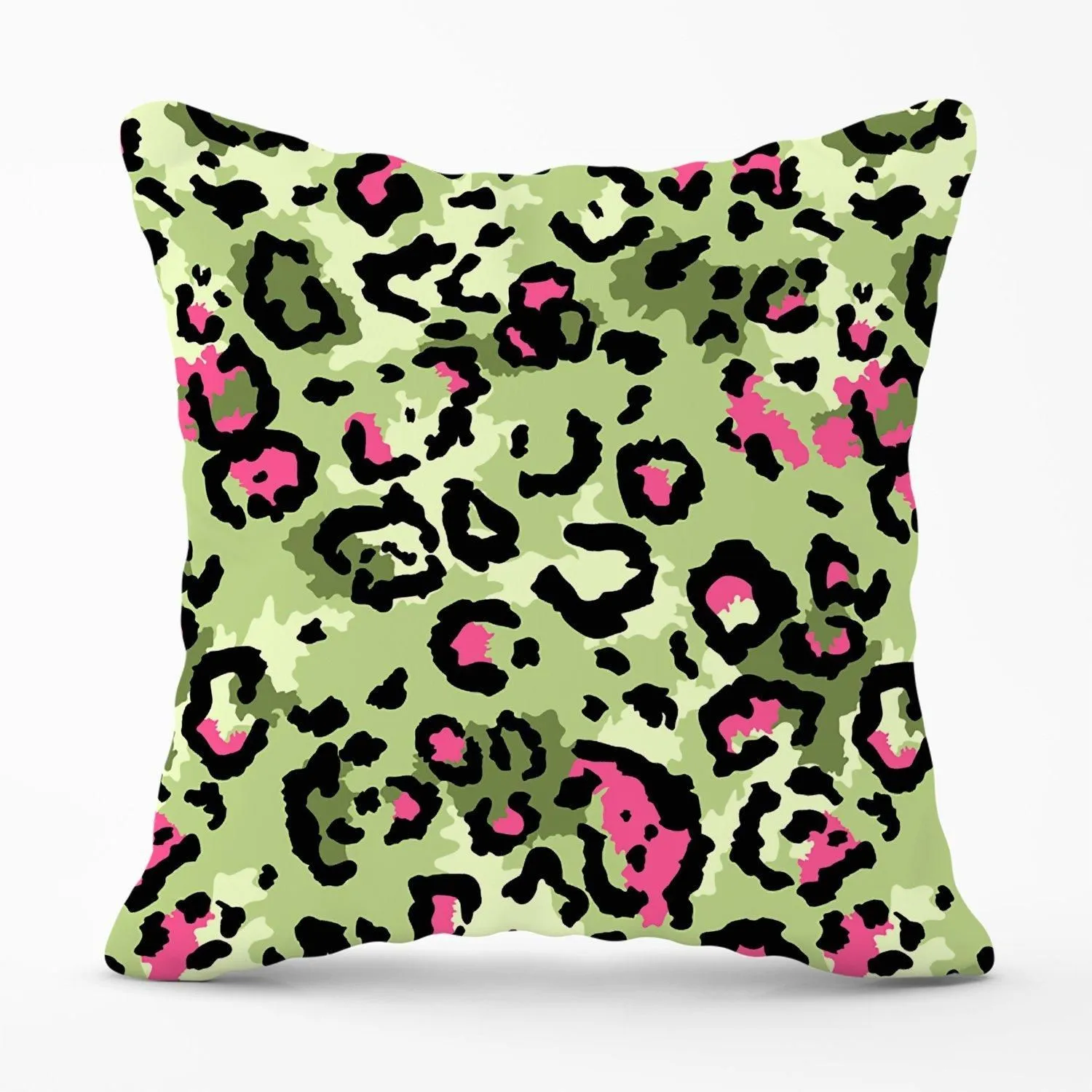 Warren Reed - Designer Green & Pink Leopard Print Outdoor Cushion