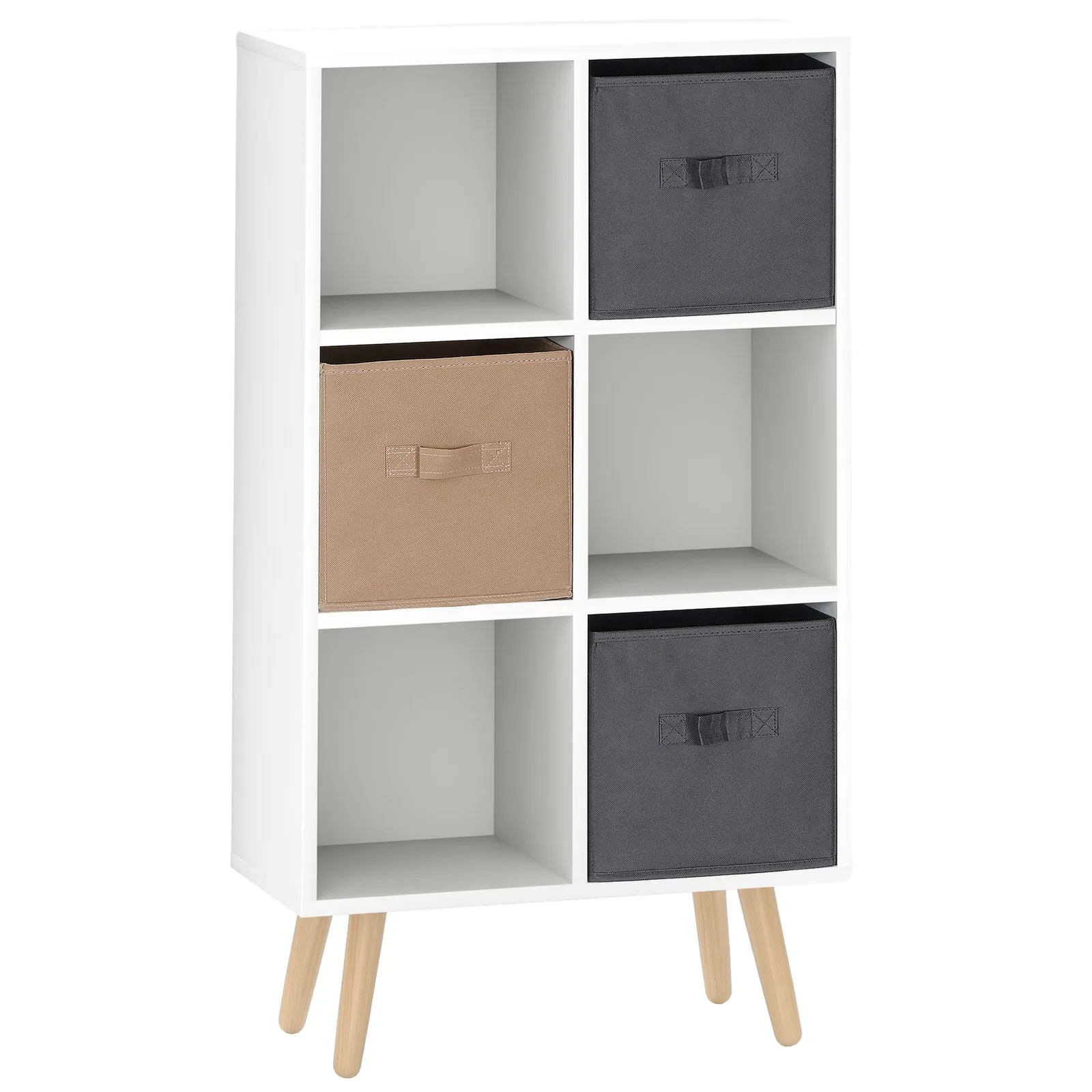 HOMCOM Freestanding 6 Cube Storage Cabinet Unit Bookcase w/ 3 Drawer White 2