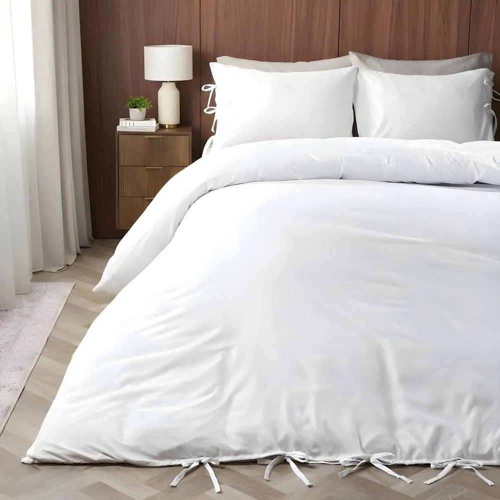 OHS Bow Tie Solid Dye Duvet Cover Set Bedding with Pillowcase in White
