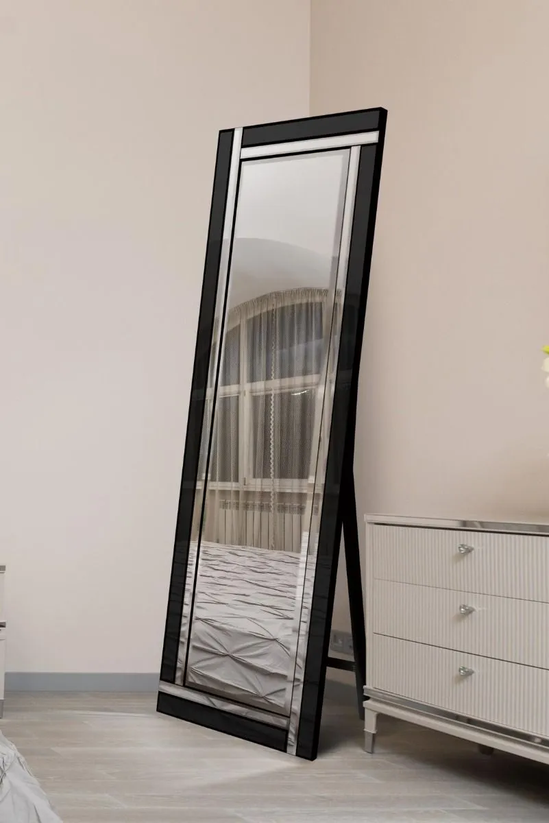 MirrorOutlet Black & Mirror Double Bevel Cheval Dress Mirror 170cm x 58cm 2