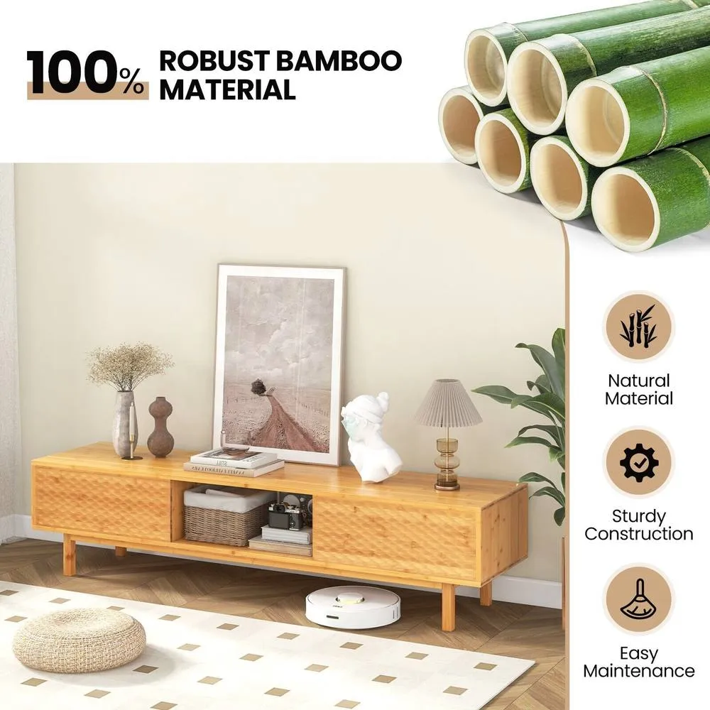 Costway Bamboo TV Stand for 65" TVs 160cm Mid Century Modern TV Console Table in Natural 4