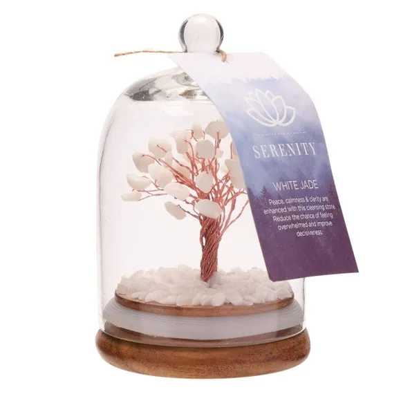 Serenity White Jade Gemstone Glass Dome Tree 3