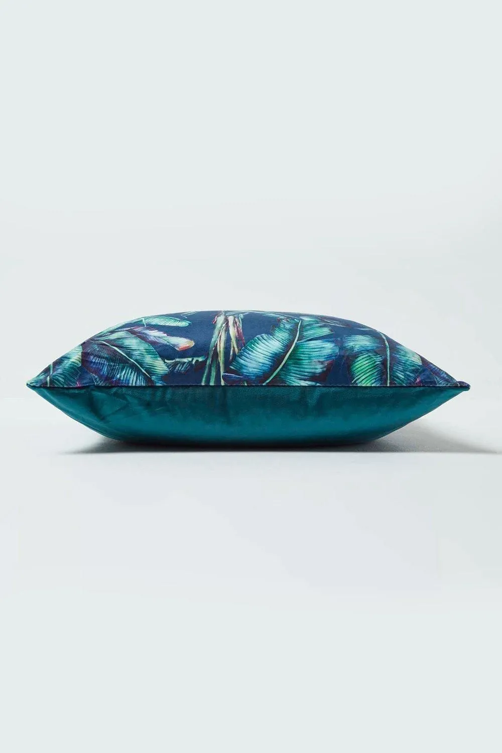 Homescapes Navy Tropical Banana Leaf Velvet Cushion 46 x 46 cm in Teal 4