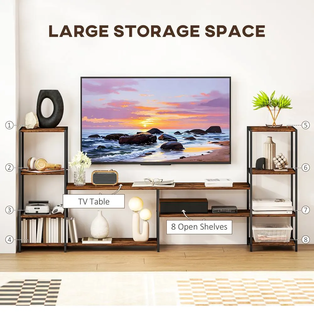 HOMCOM TV Unit for TVs up to 60 Inches, Industrial TV Stand with Shelves in Brown 4