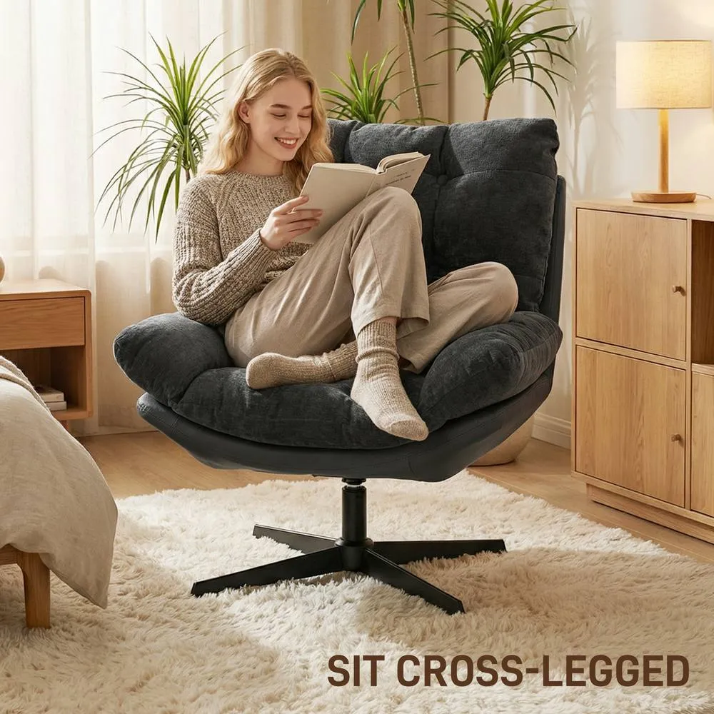 HOMCOM Accent Chair with Footstool, Modern Swivel Lounge Chair, Dark Grey 6