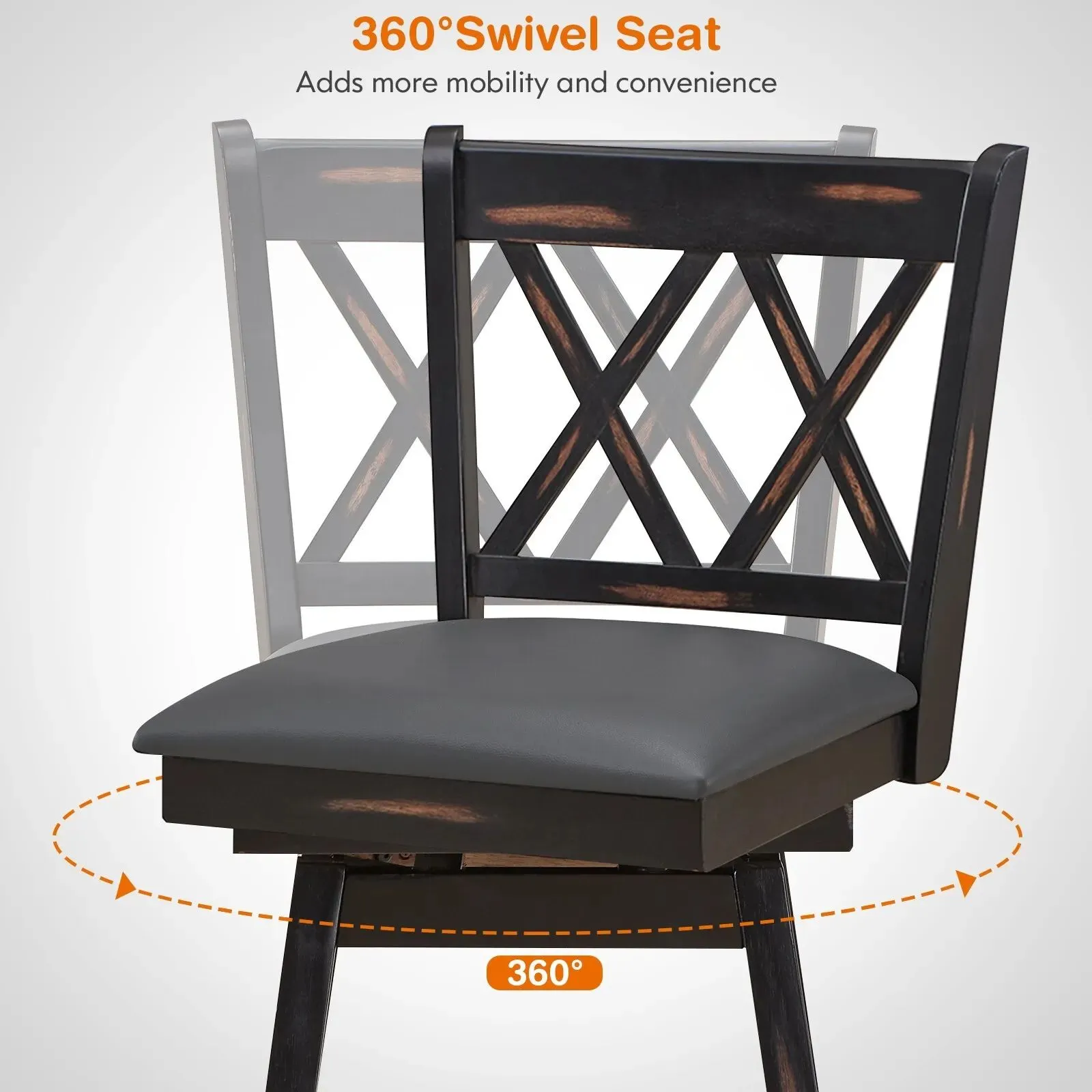 Costway Set of 2 Bar Stools Counter Height Chair Pub 360 °Swiveling Upholstered Seat 24" in Black 4