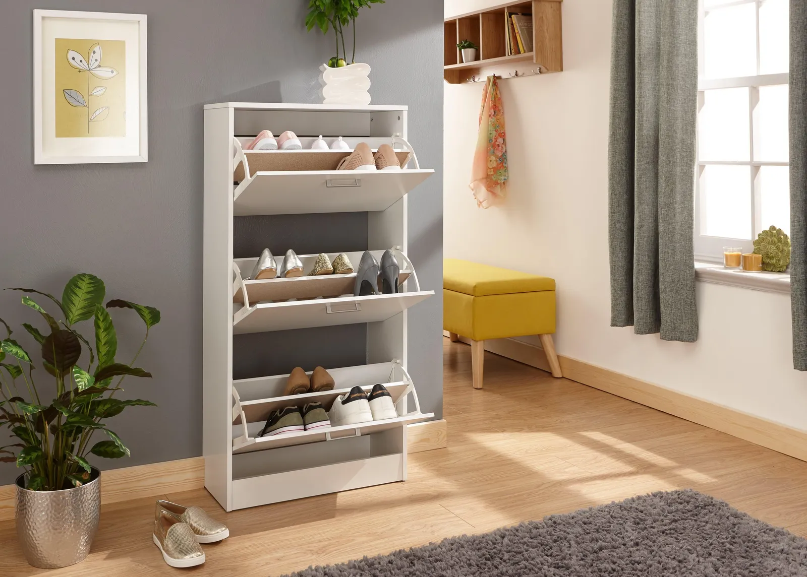 GFW Stirling Three Tier Shoe Cabinet in White 2