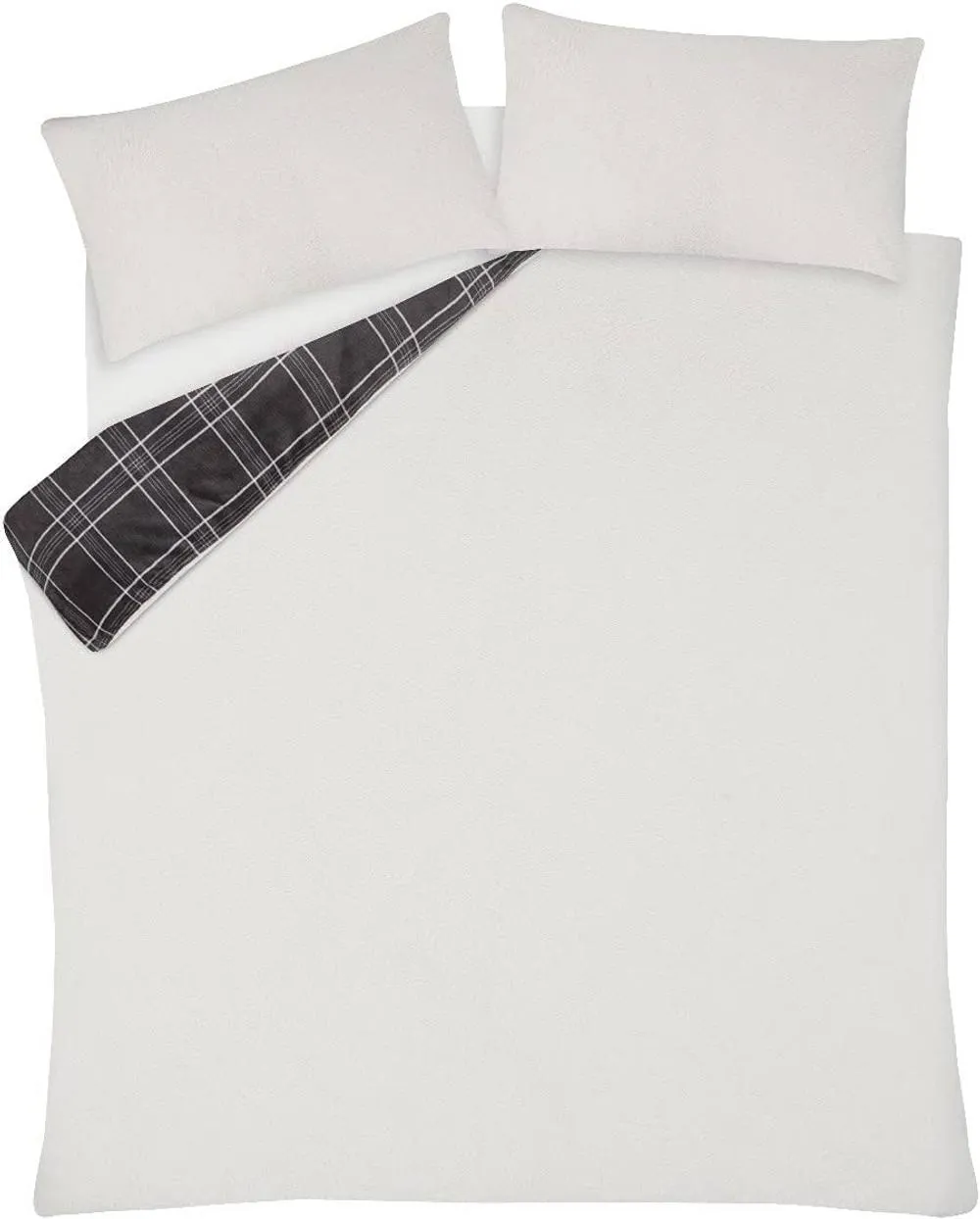 Smart Living Luxury Check Printed Flannel Fleece Duvet Cover with Pillowcases in Grey 5