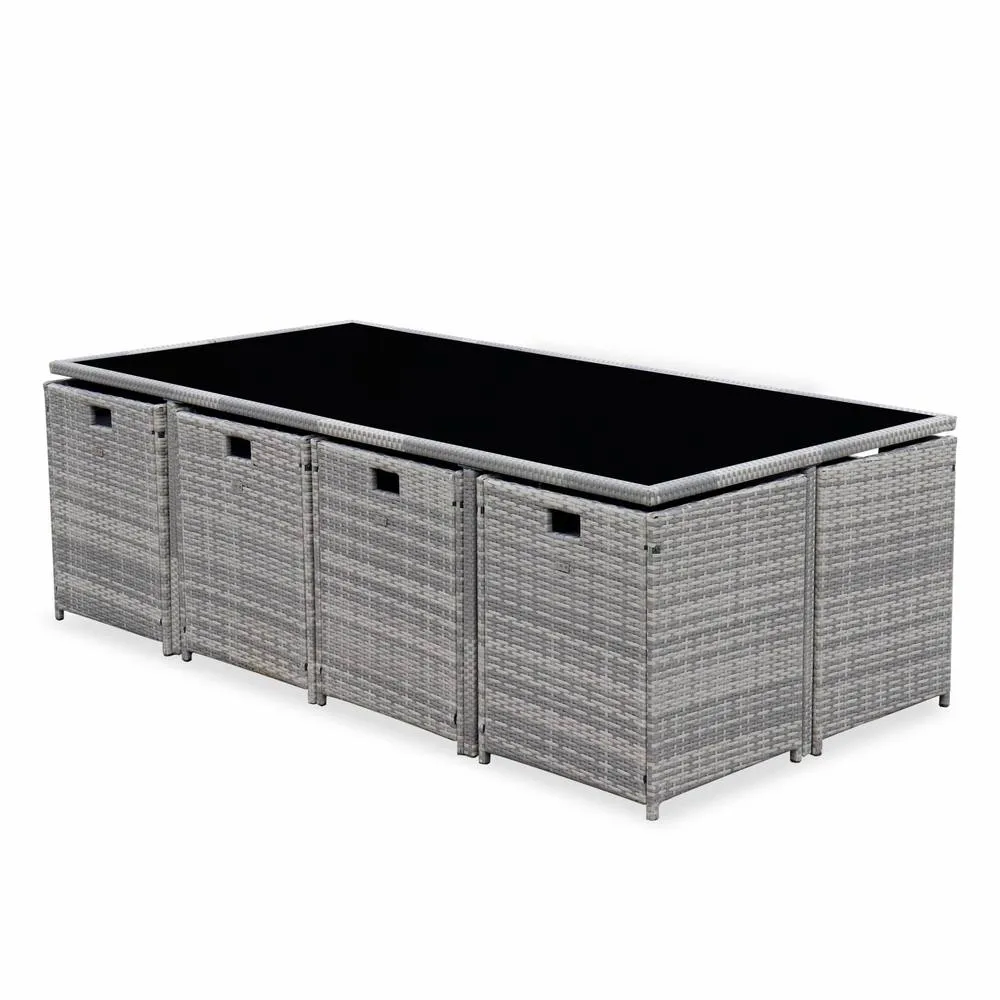 sweeek 8 to 12-seater rattan cube table set with chairs in Grey 2