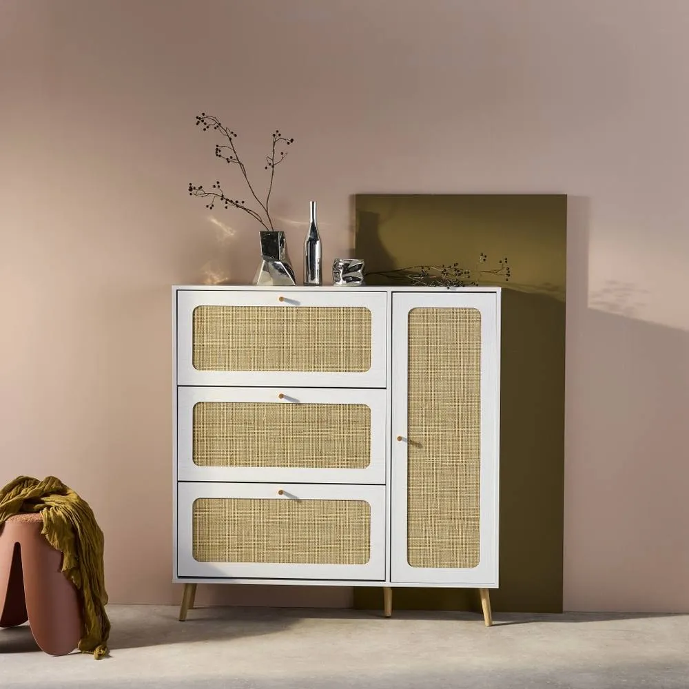 sweeek Canework shoe cabinet with 3 drawers in Off-White 1