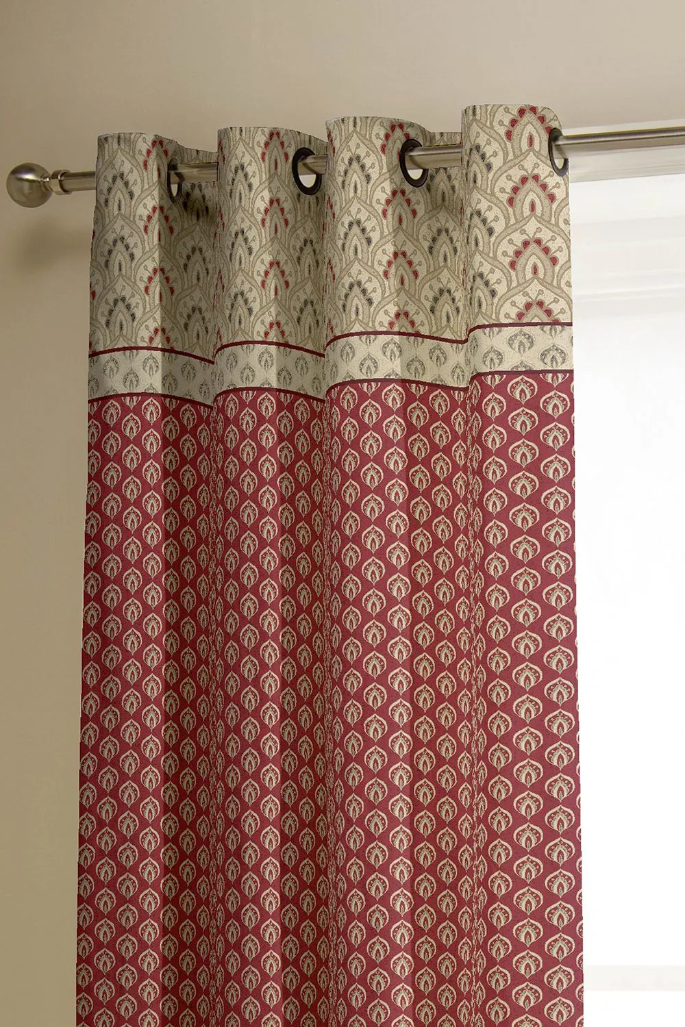 Catherine Lansfield 'Kashmir' Paisley Lined Eyelet Curtains in Nude 2