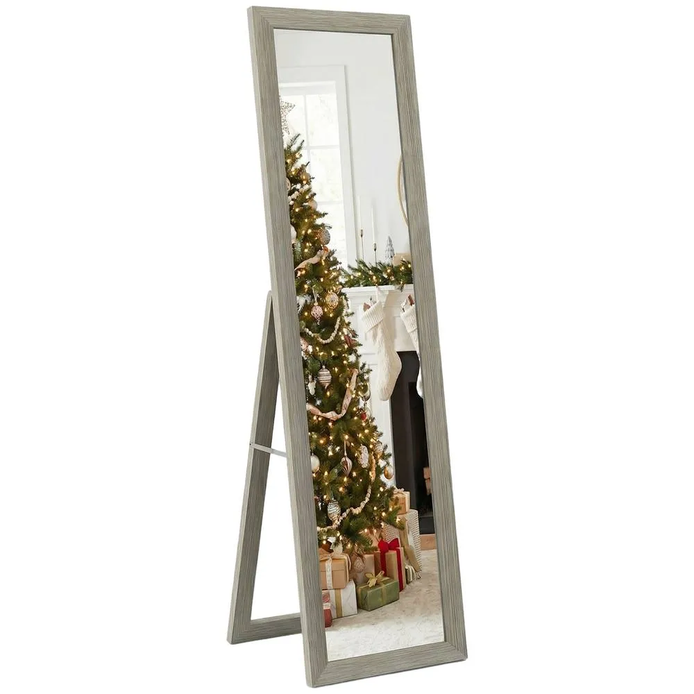 HOMCOM Full Length Mirror Farmhouse Wall Mirror Hanging Freestanding Grey 2