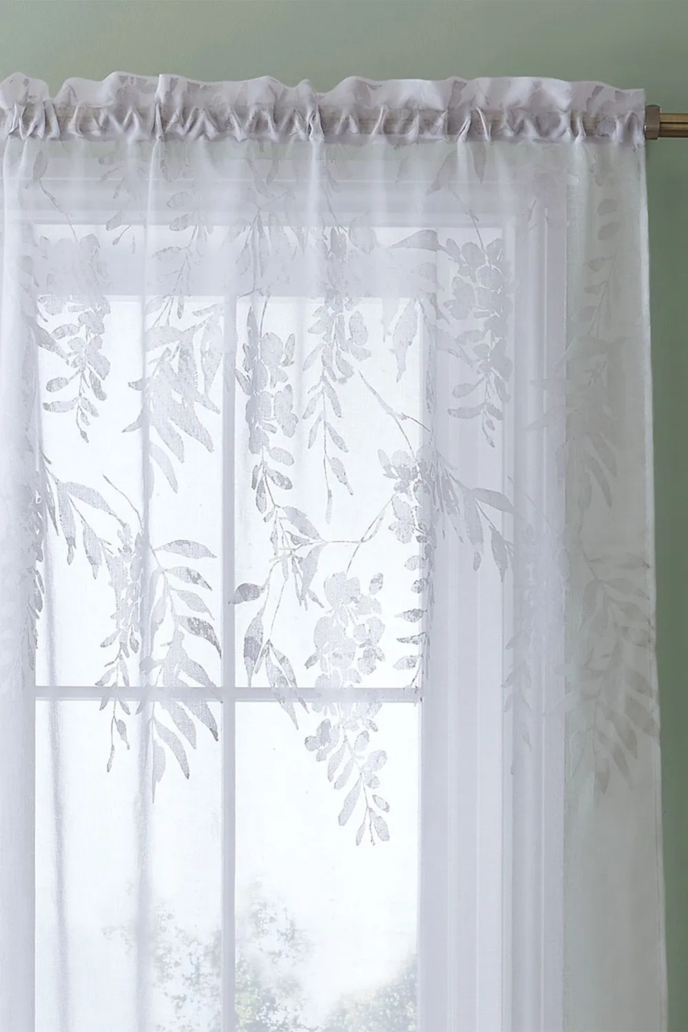Catherine Lansfield 'Wisteria Floral' Voile Curtain Panel in White 2