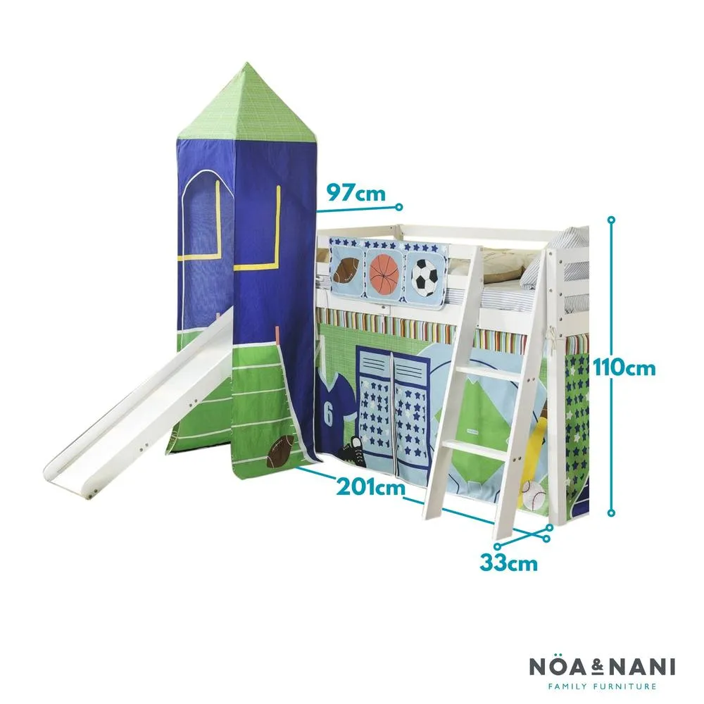 Nöa and Nani Cabin Bed Midsleeper with Slide and Sports Tent & Tower in White 2