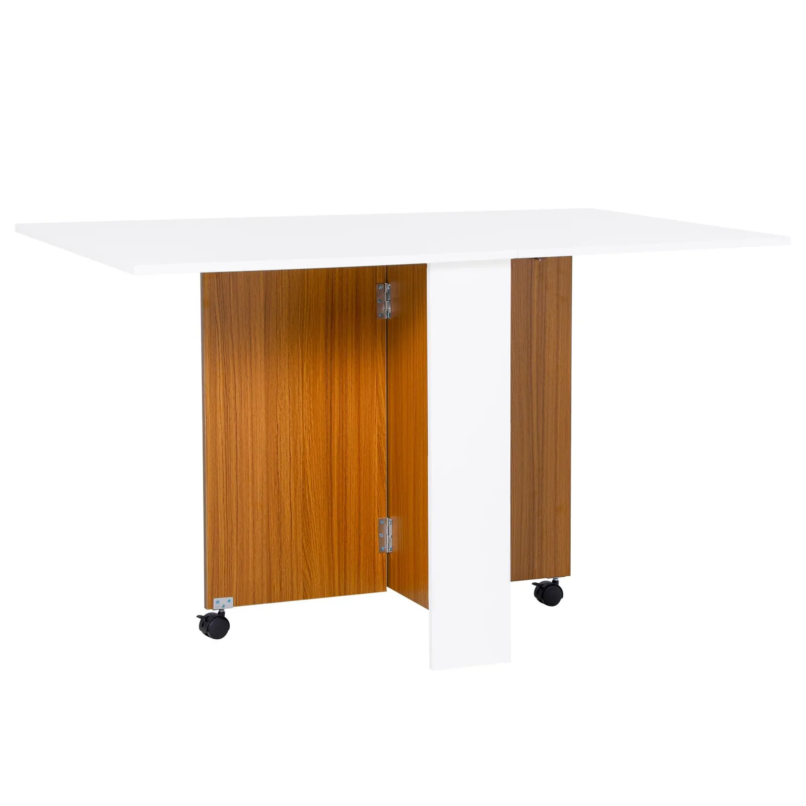 HOMCOM Folding Dining Table Mobile Writing Desk Workstation Casters Teak in White 2