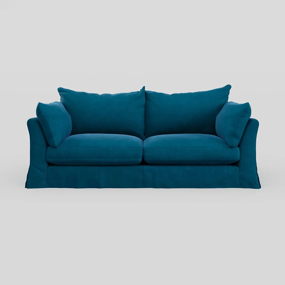Heal's Tailor Loose Cover 4 Str Sofa Velvet Teal Natural Beech Feet 1