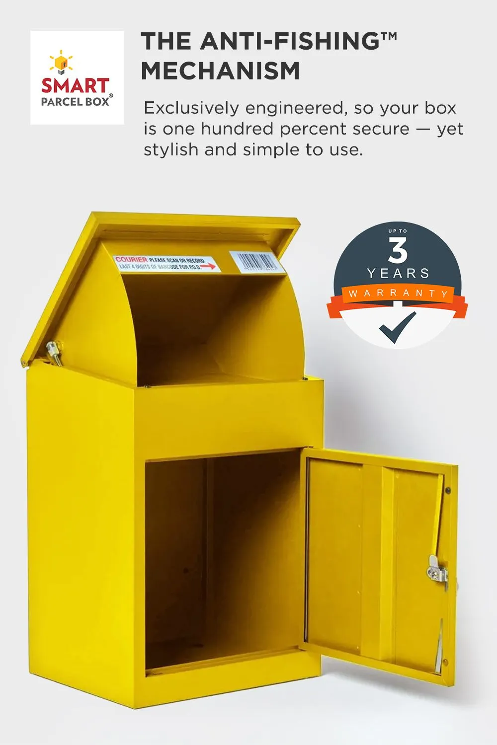 Homescapes Smart Parcel Box® Medium Front Access Secure Delivery Box in Yellow 3