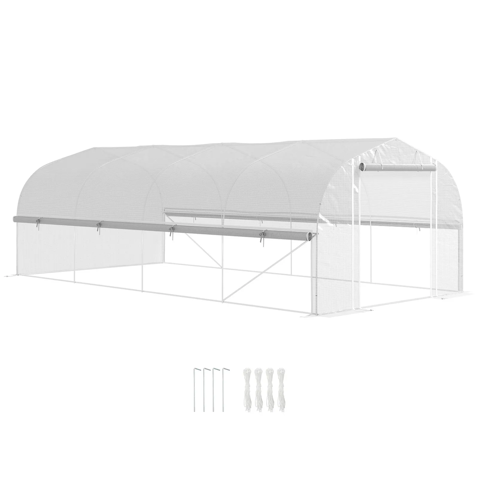 OUTSUNNY Polytunnel Greenhouse W/ Roll-up Sidewalls, Mesh Door, 6 x 3 x 2m in White 2