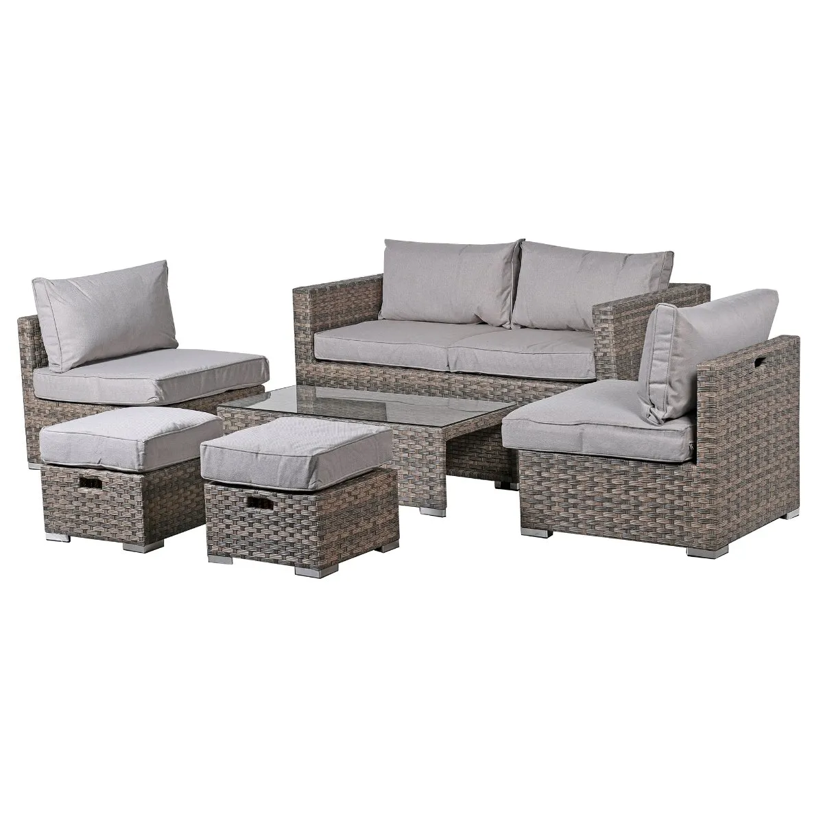 Brixham 6 Piece Garden Sofa Set in Grey Weave with Grey Fabric - Barker & Stonehouse