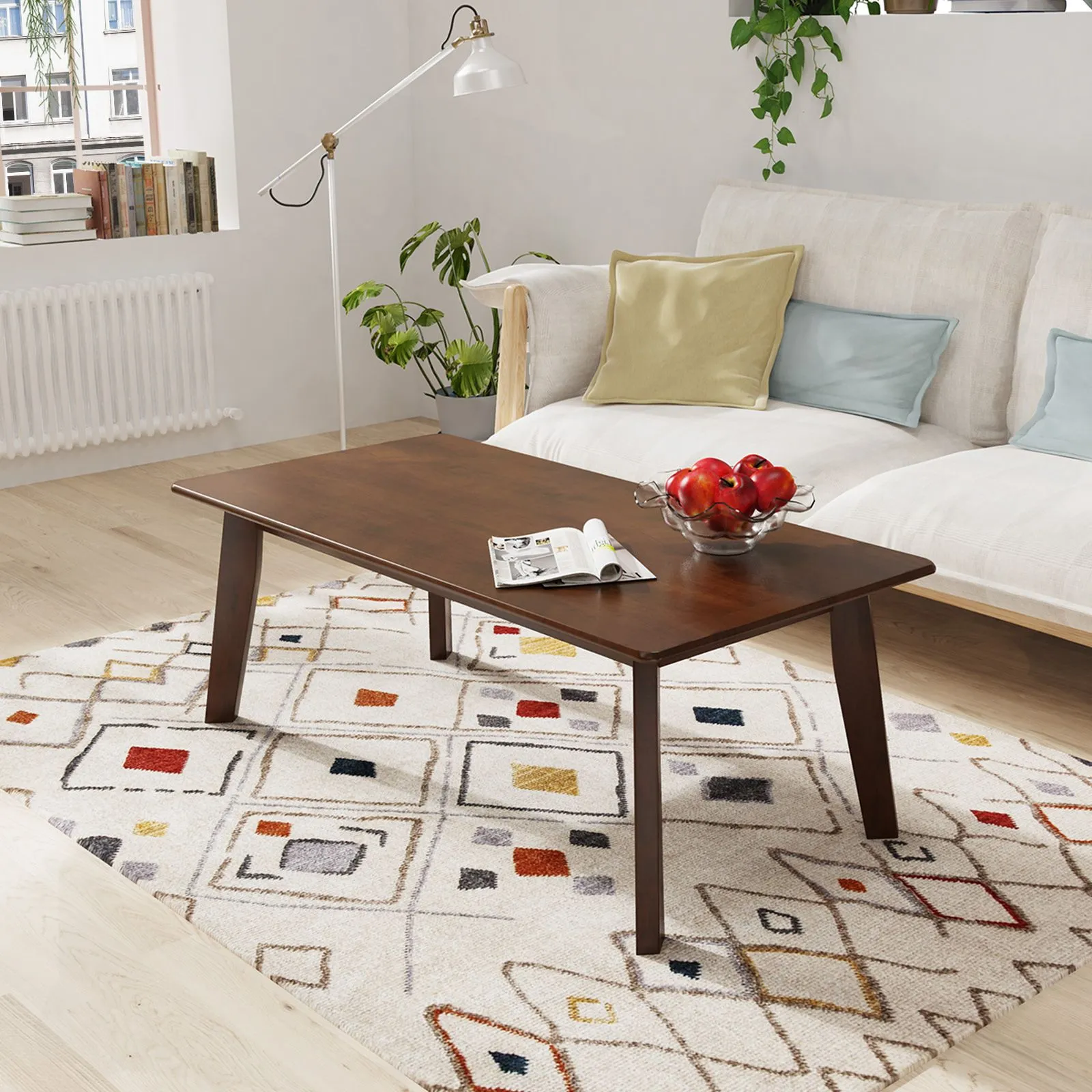 Costway 120CM Rectangular Coffee Table Modern Coffee Table in Brown 3